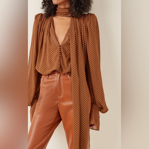 Acler Swansea Puff-Sleeve Polka-Dot Georgette Tie-Neck Top. Size 6 - Picture 2 of 9